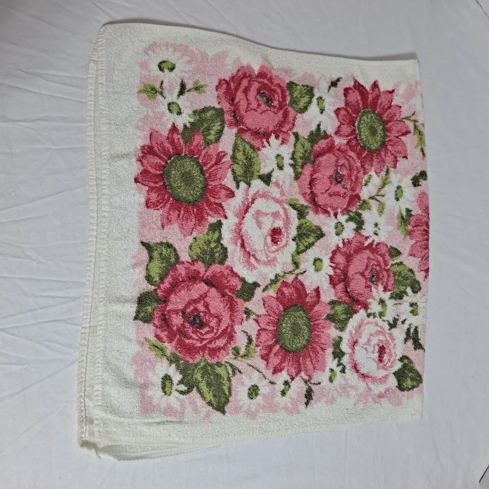 Vintage Stylehouse Bath Hand Towel Washcloth Pink Retro Soft 60s 70s USA Set x 4